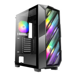 Pansonite Mesh Back Airflow ATX Mid-Tower Chassis PC Gaming Case with Tempered Glass Side Panel E-ATX Supported M01-DS4-1 4 RGB Fans & RGB Backplate Pre-Installed 