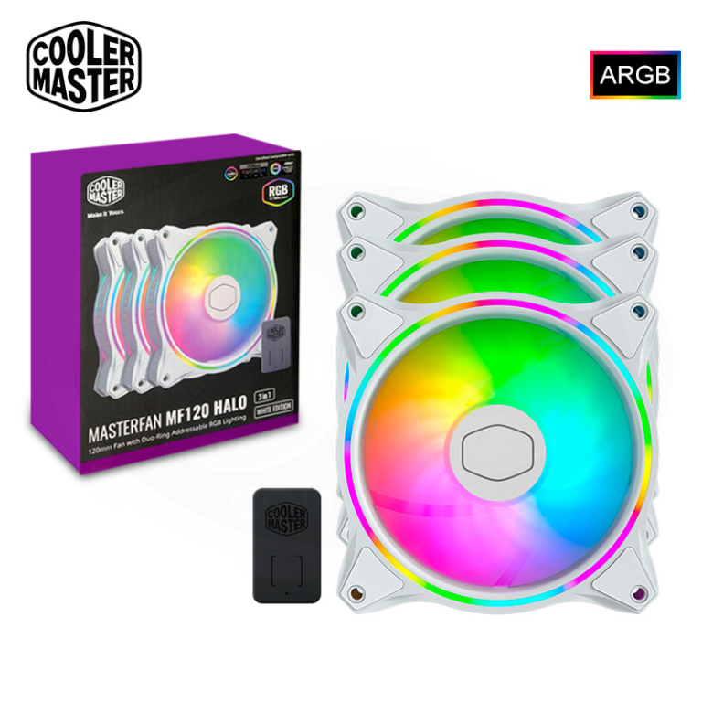 Coolermaster Masterfan Mf Halo In Kit White Edition Dual Loop Ring Argb Lightning Fan