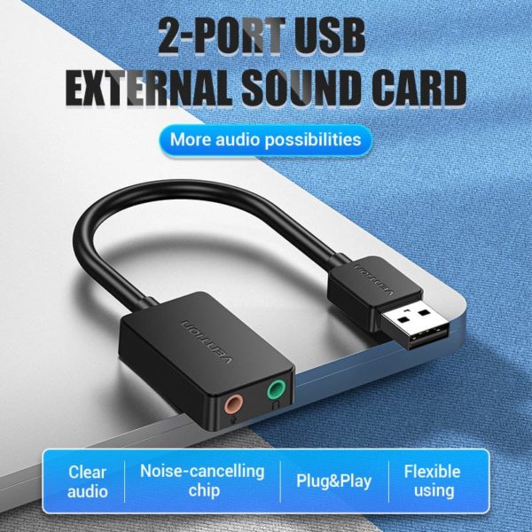 VENTION 2-PORT USB EXTERNAL SOUND CARD – USB-A TO TRS – BLACK 0.15M SKU ...